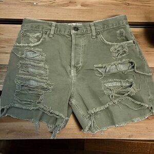 Free People Olive Maggie‎ Destroyed Grunge Button Fly Cut Off Shorts Size 26